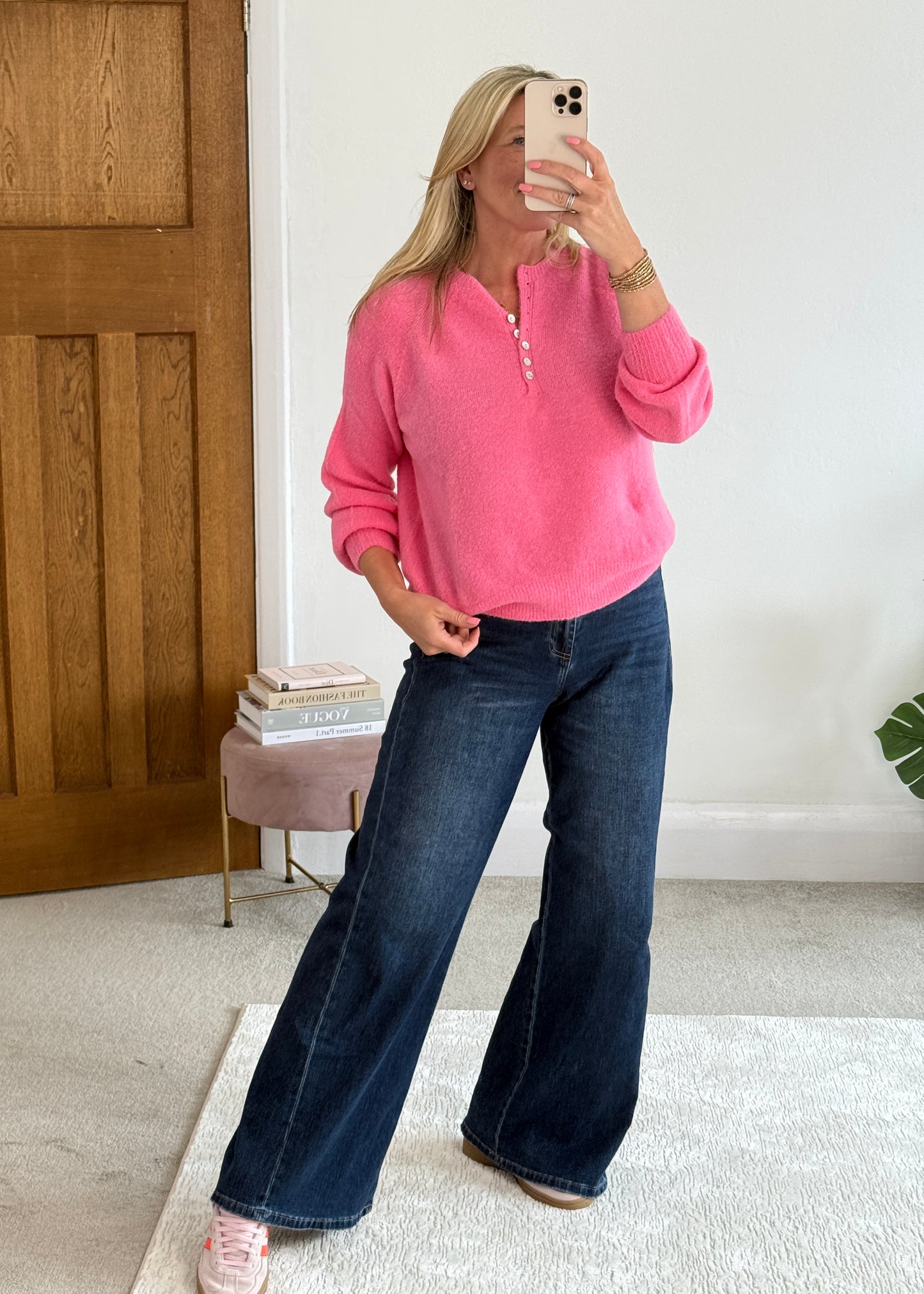 Bubblegum Pink Alpaca Mix Button Jumper