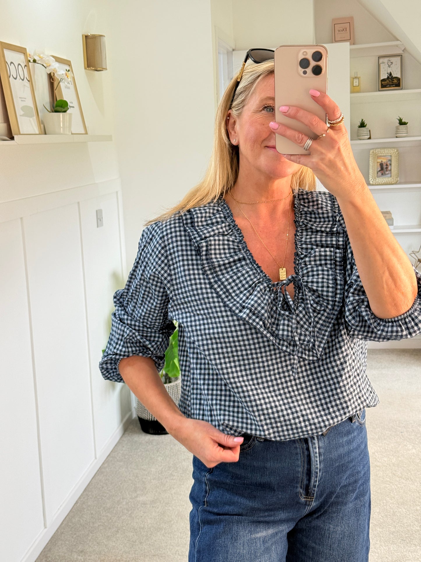 Pink Gingham Ruffle Blouse