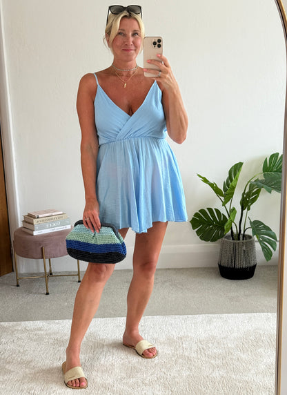 Sky Blue V-Neck Playsuit