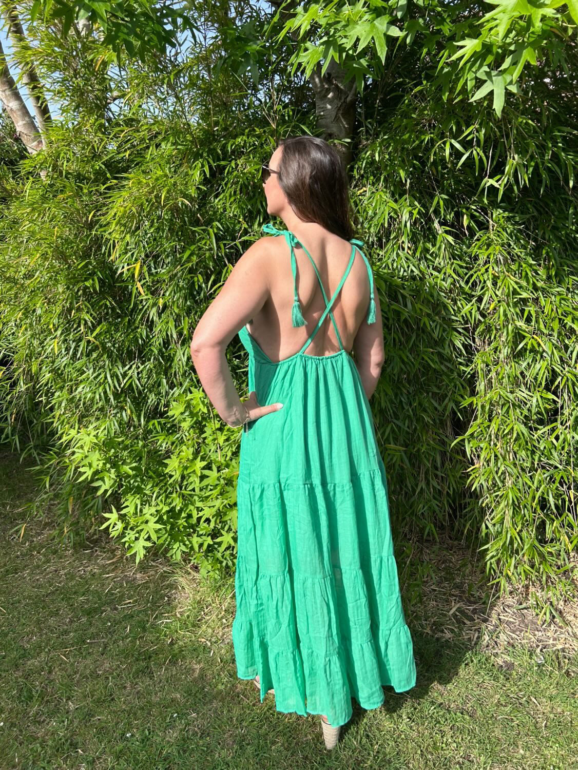 Kelly Green Tie Strap Tiered Maxi Dress