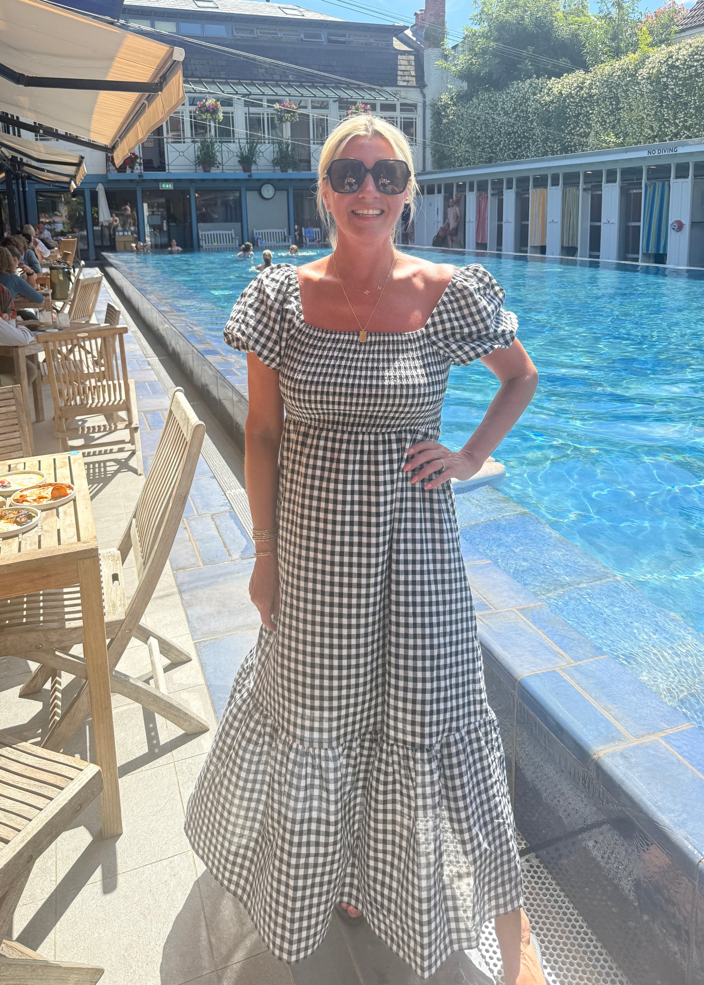 Black/White Gingham Bardot Maxi Dress