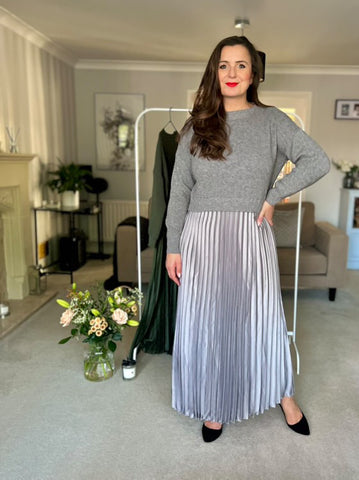 Grey/Silver 2 in 1 Pleated Jumper Dress