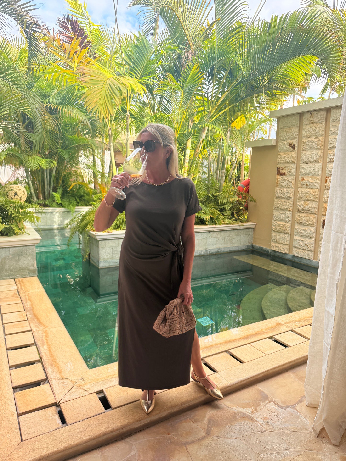 Chocolate Side Tie S/S Jersey Dress