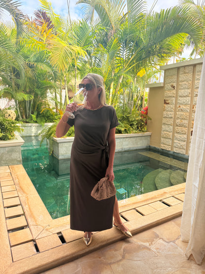 Chocolate Side Tie S/S Jersey Dress