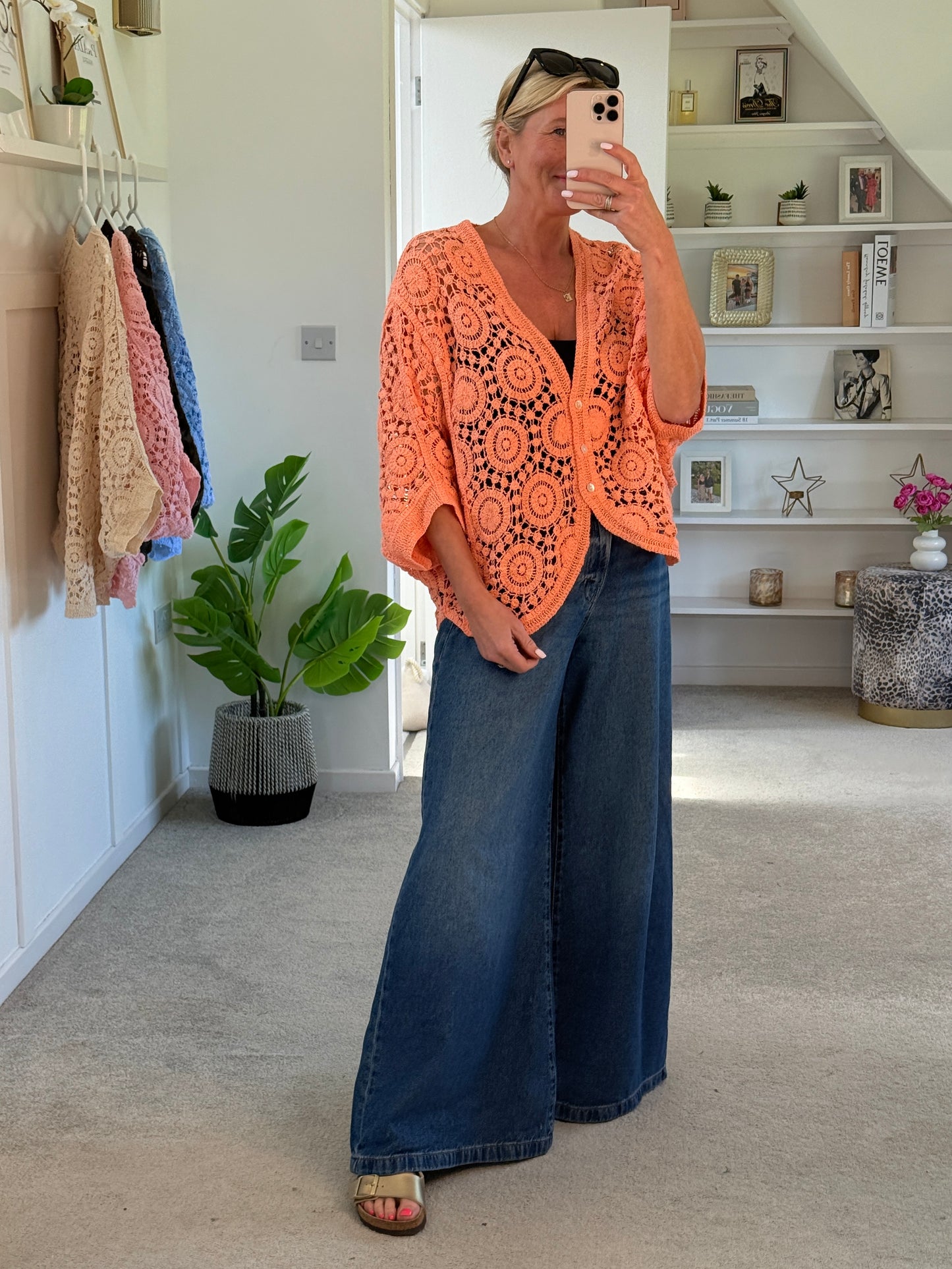 Papaya Circle Design Crochet Cardigan