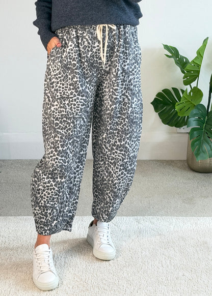Grey Leopard Barrel Joggers