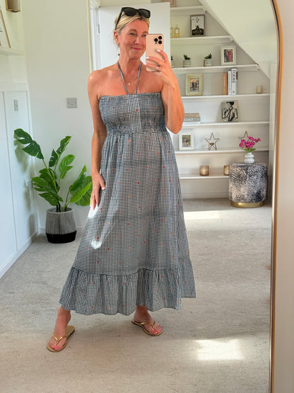 Navy Gingham Cotton Dress