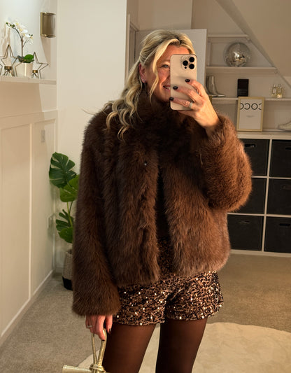 Chocolate Monroe Faux Fur Jacket