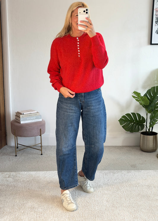 Red Alpaca Mix Button Jumper
