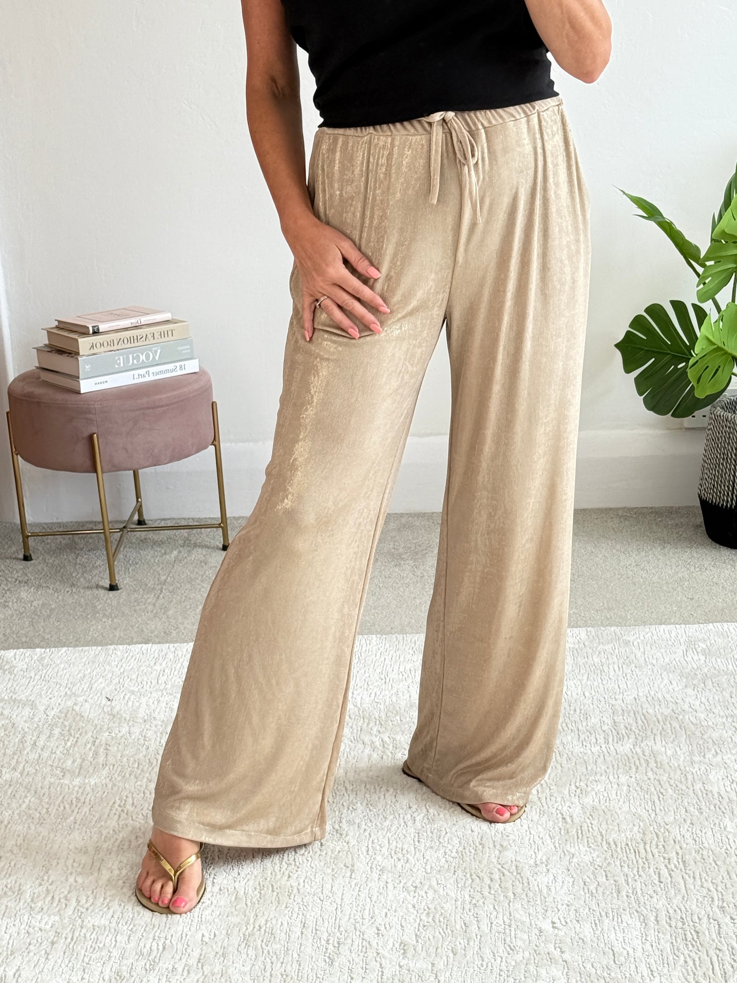 Gold Metallic Wide Leg Trousers