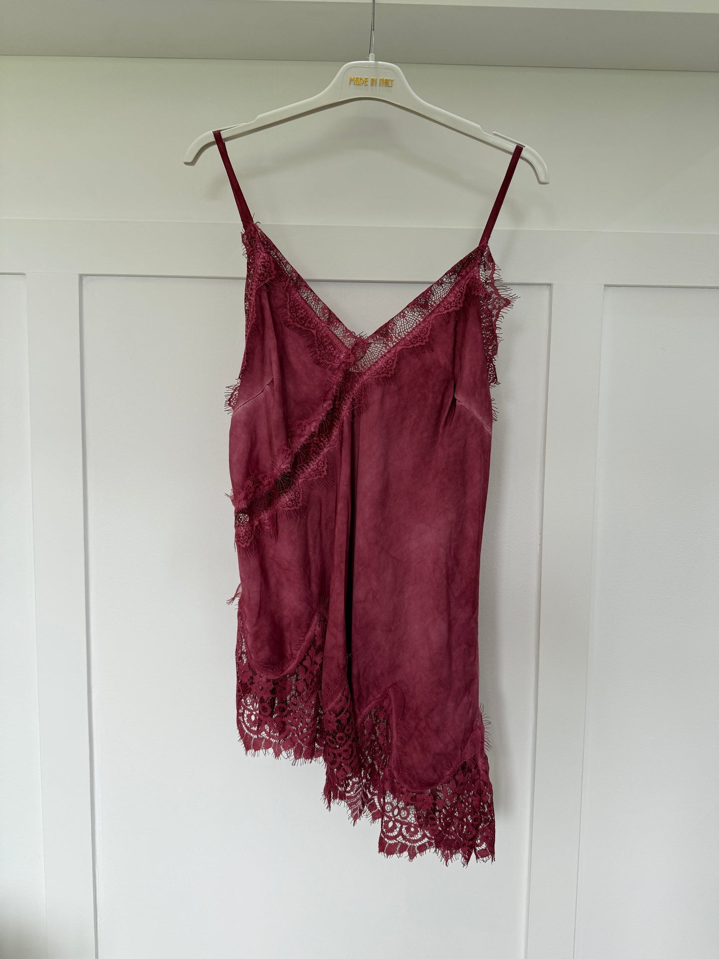 Camel Satin Lace Asymmetric Cami Top