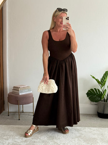 Chocolate V Waist Pocket Maxi Dress