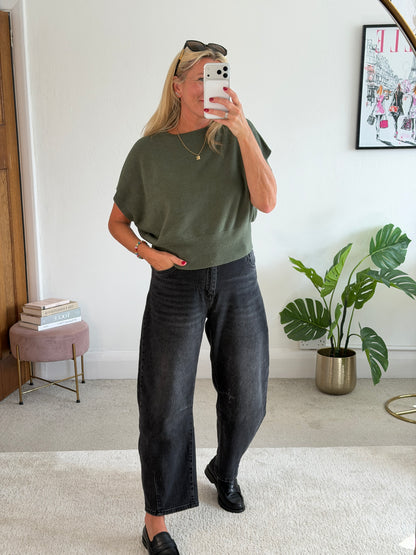 Khaki S/Sleeve Batwing Jumper