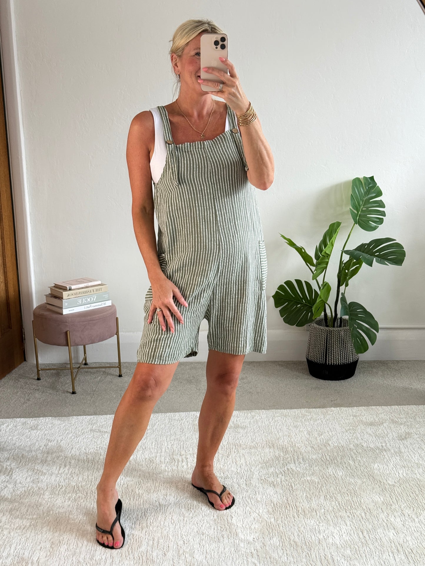 Khaki Stripe Dungaree Playsuit