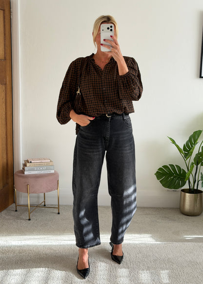 Black Heritage Check Frill Collar Blouse
