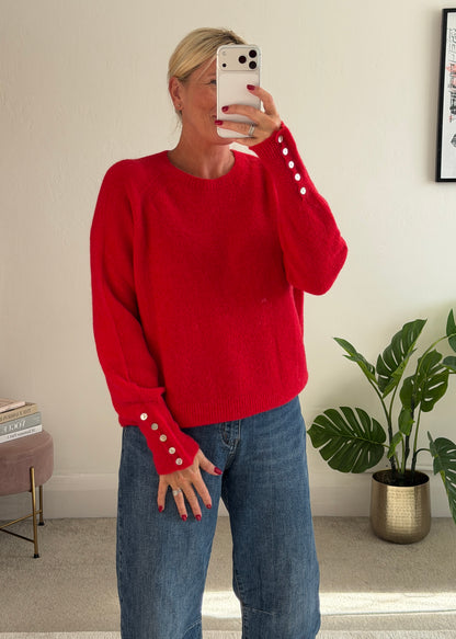 Chocolate Alpaca Mix Button Cuff Jumper