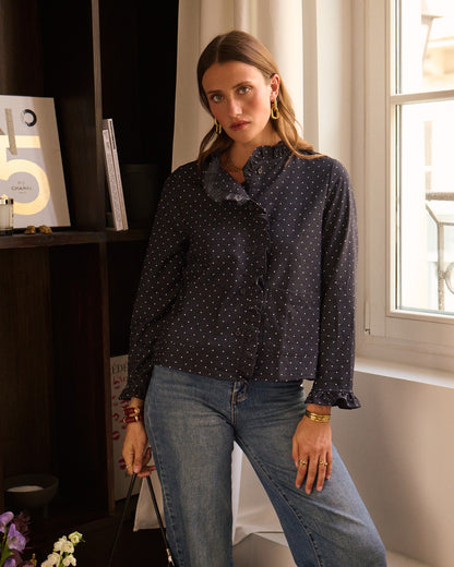Navy Polka Dot Frill Shacket