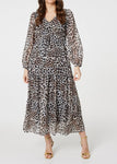 Leopard Print Long Sleeve Maxi Dress