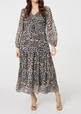 Leopard Print Long Sleeve Maxi Dress