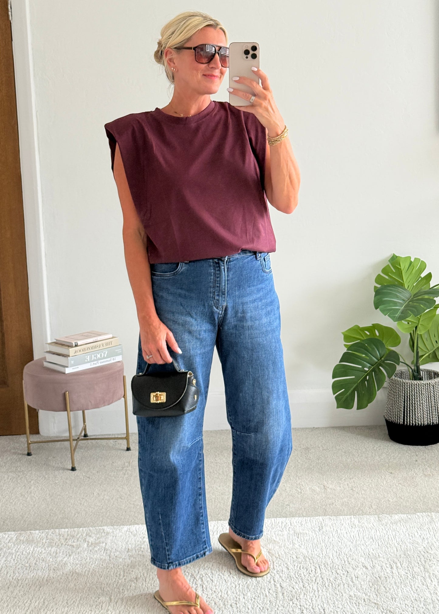 Plum Structured Shoulder T-Shirt