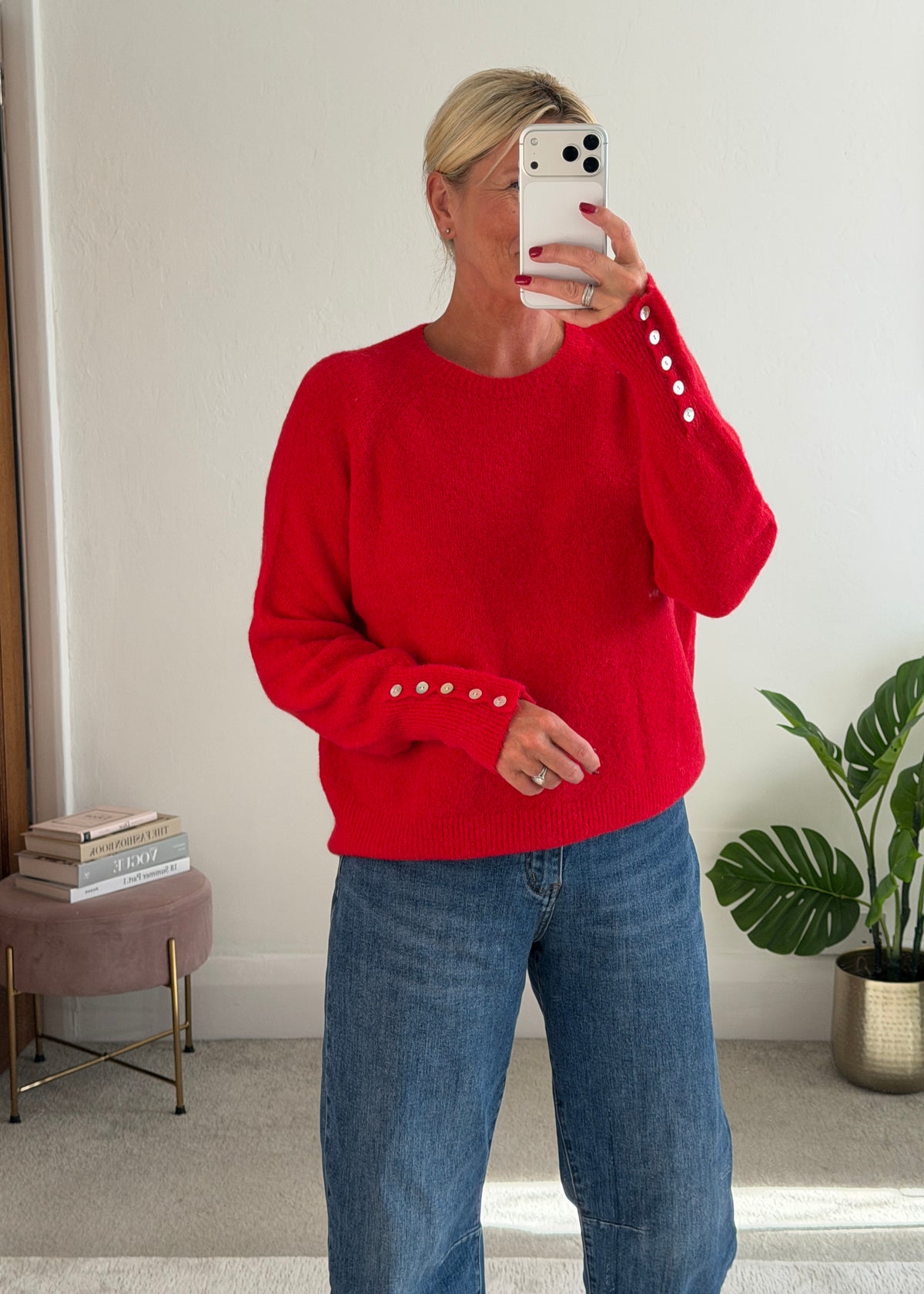 Chocolate Alpaca Mix Button Cuff Jumper