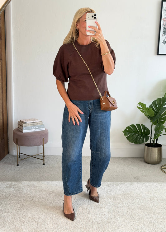 Chocolate Puff Sleeve Knitted Top