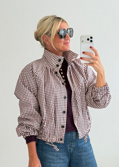 Plum Check Funnel Neck Jacket
