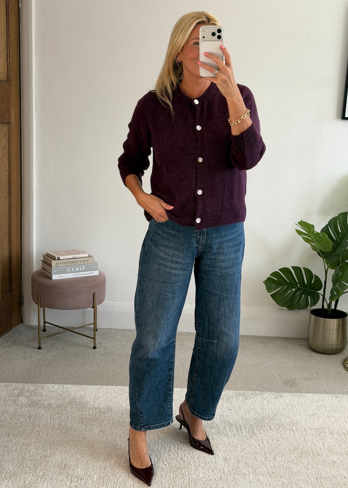 Plum Alpaca Mix Button Cardigan