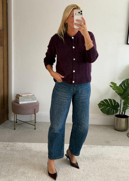 Plum Alpaca Mix Button Cardigan