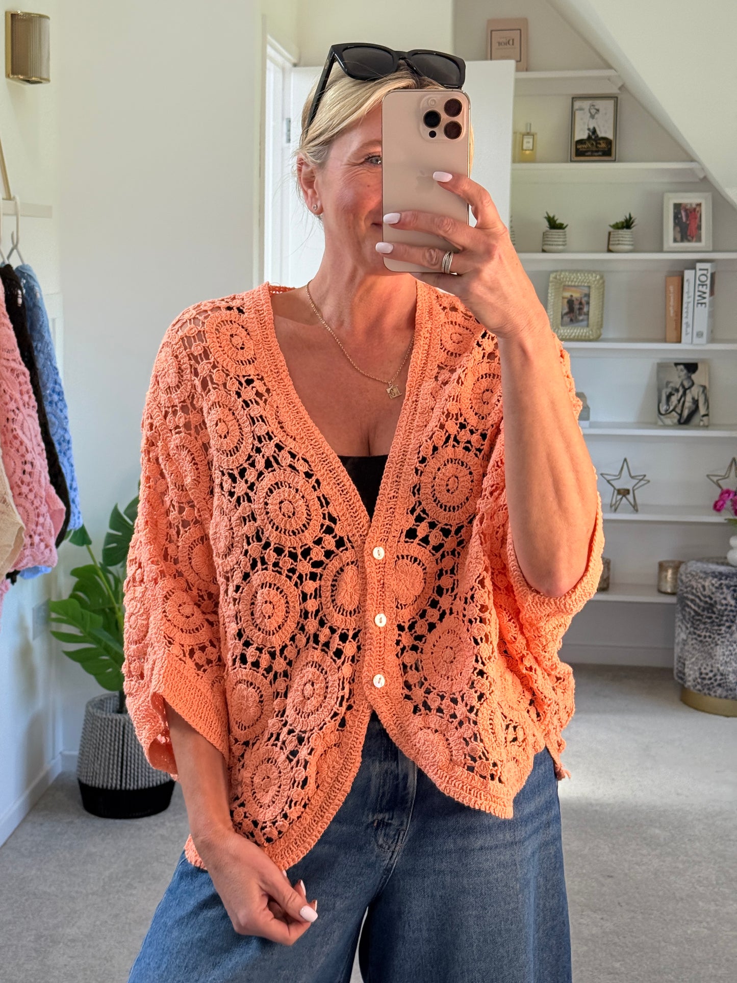 Papaya Circle Design Crochet Cardigan
