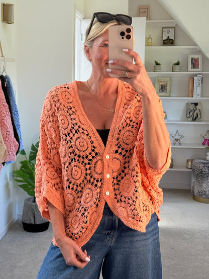 Papaya Circle Design Crochet Cardigan