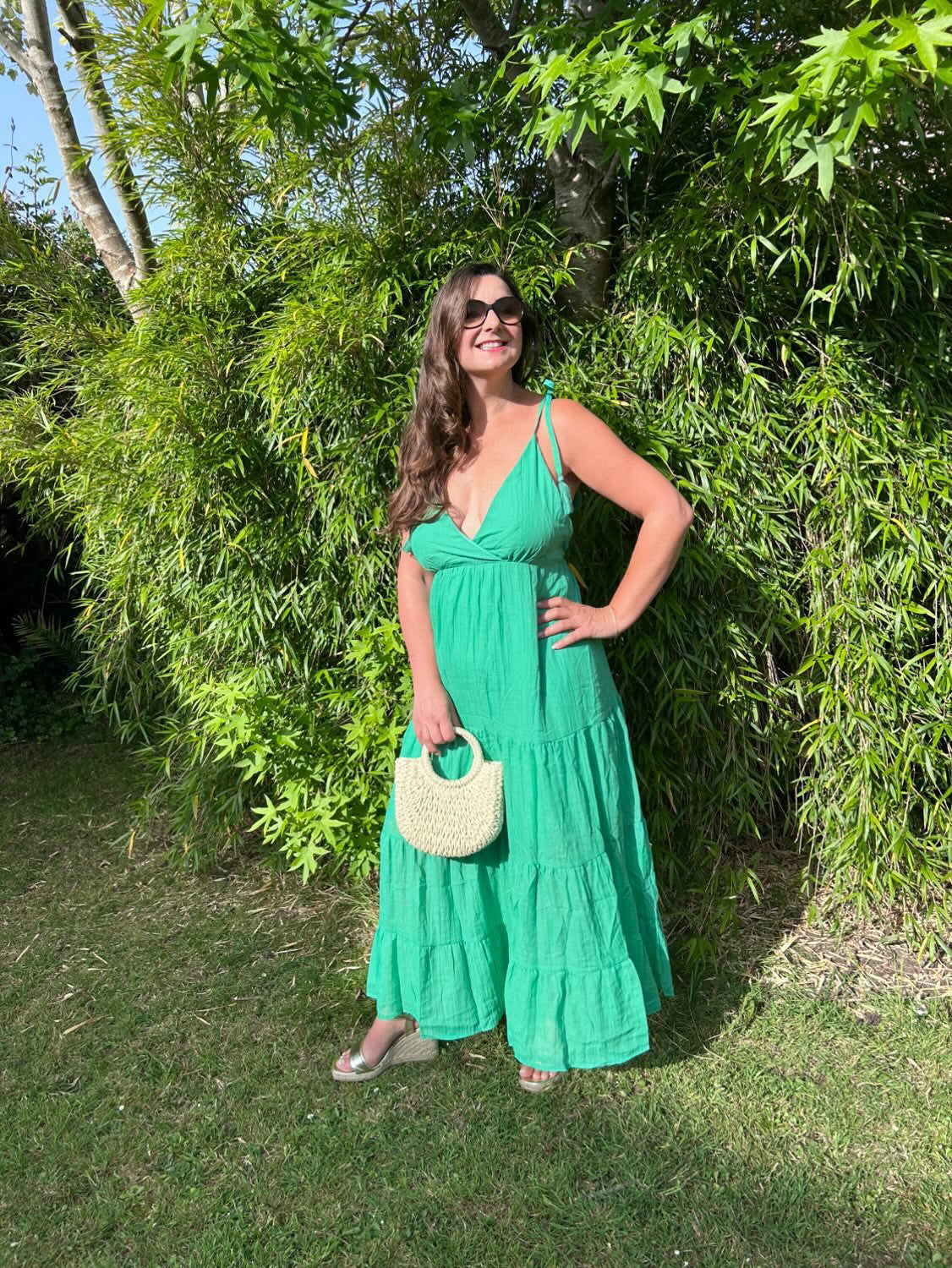Kelly Green Tie Strap Tiered Maxi Dress