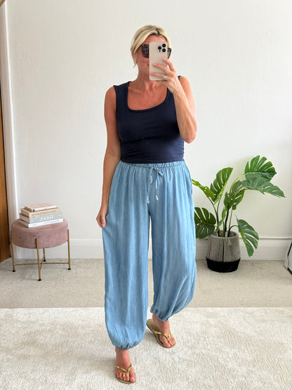 Light Denim Chambray Balloon Trousers
