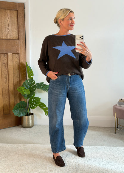 Chocolate/Cornflower Cashmere Mix Star Jumper