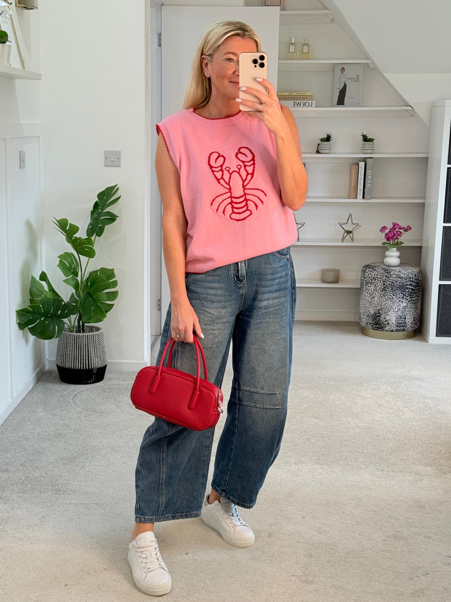 Cream/Blue Fish Motif Tank Top