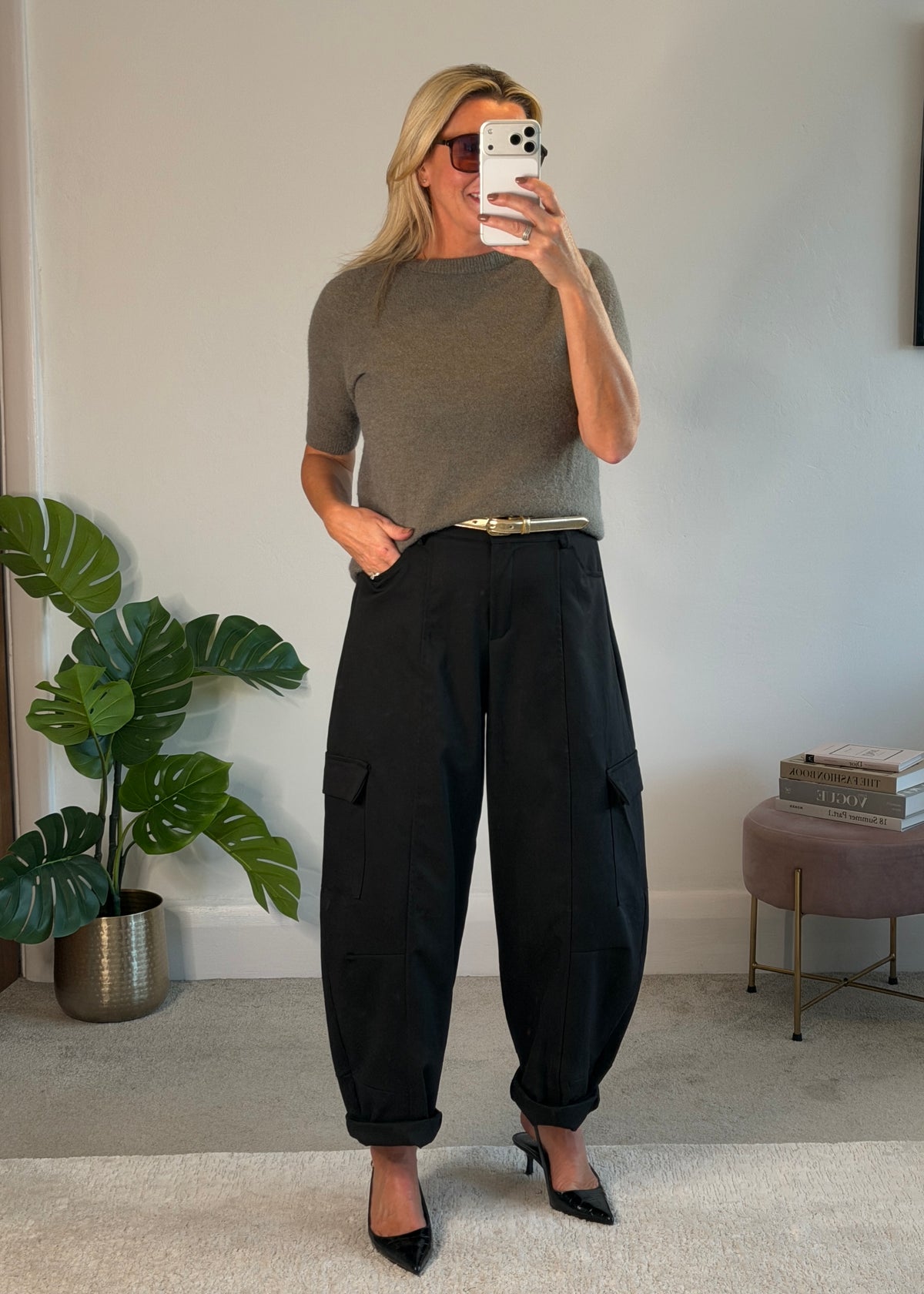 Black Barrel Leg Cargo Trousers