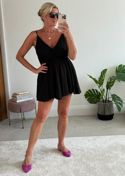 Black V-Neck Playsuit