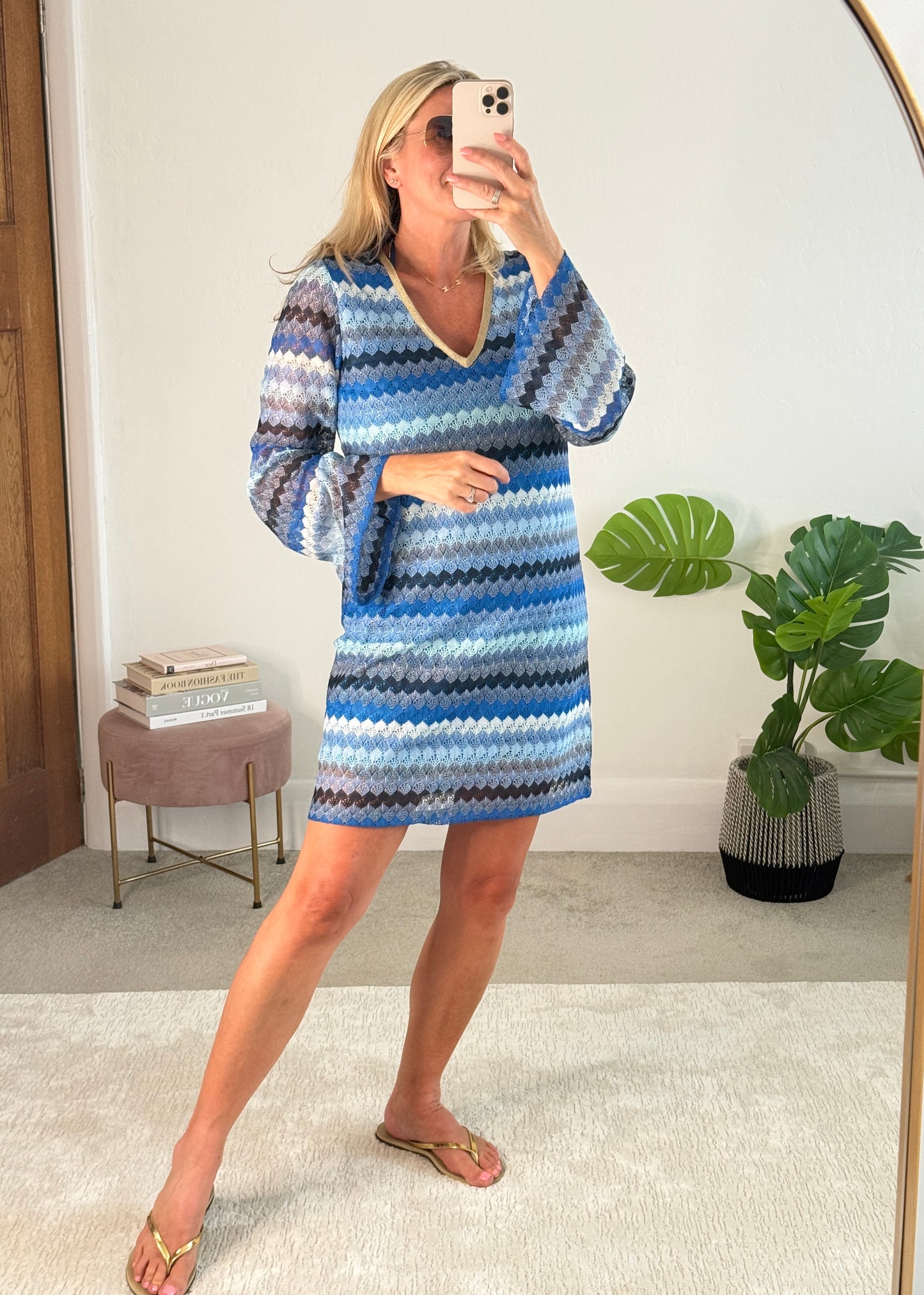 Blue Wavy Crochet Shift Dress
