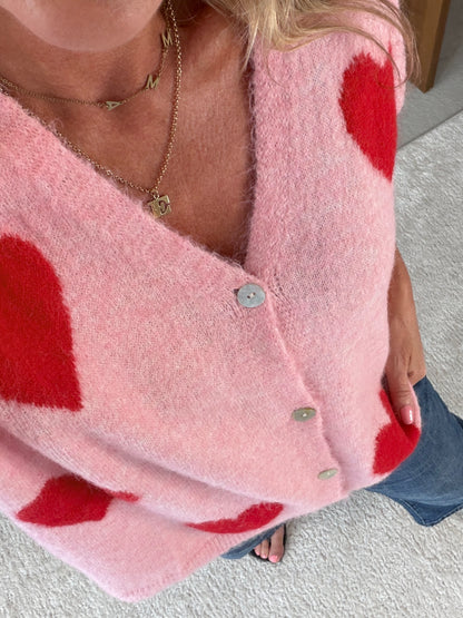 Chocolate/Cream Oversized Heart Cardigan