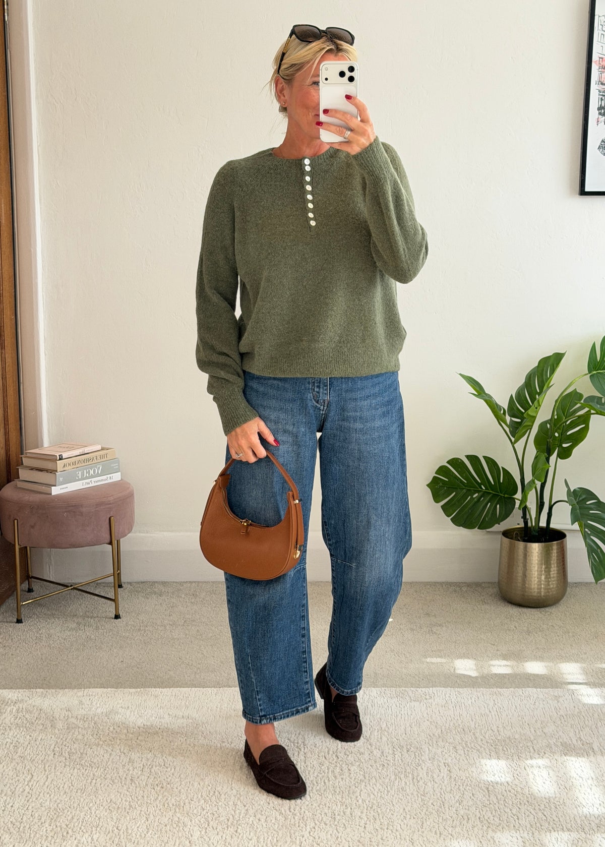 Khaki Alpaca Mix Button Jumper