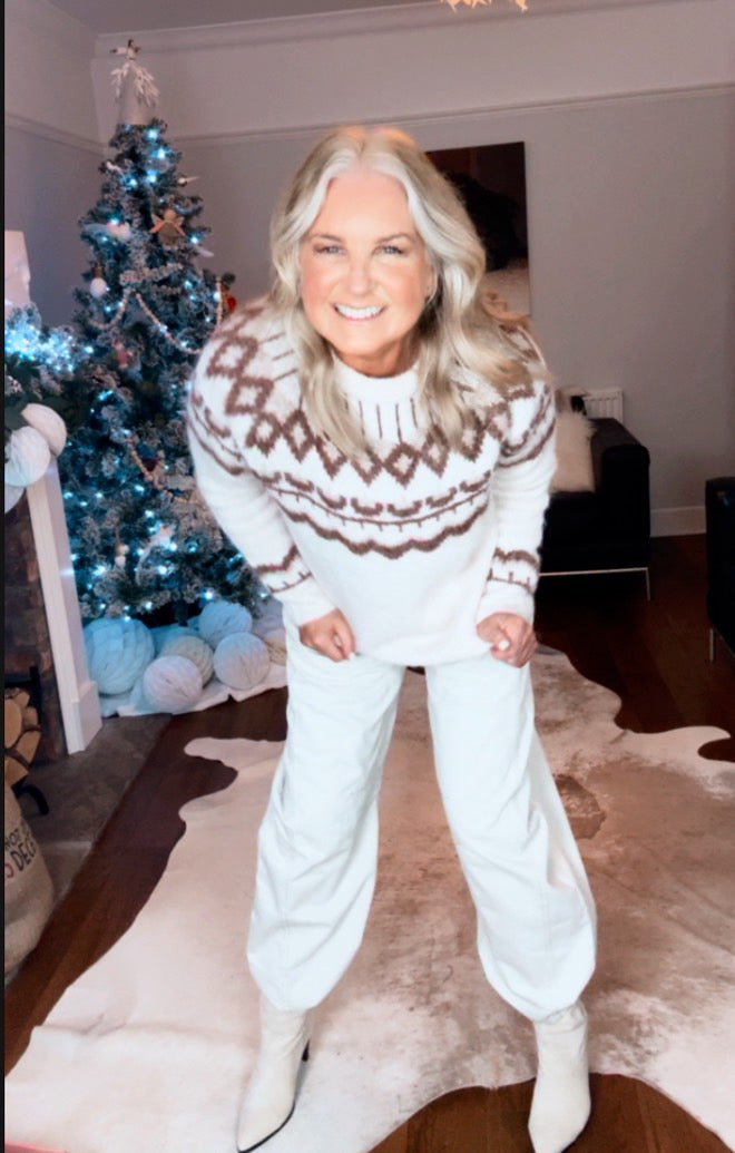 Beige/Chocolate Fair Isle Jumper