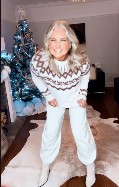 Beige/Chocolate Fair Isle Jumper