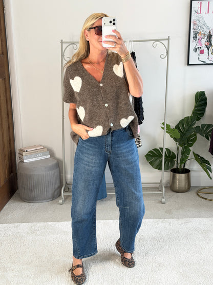 Chocolate/Cream Oversized Heart Cardigan