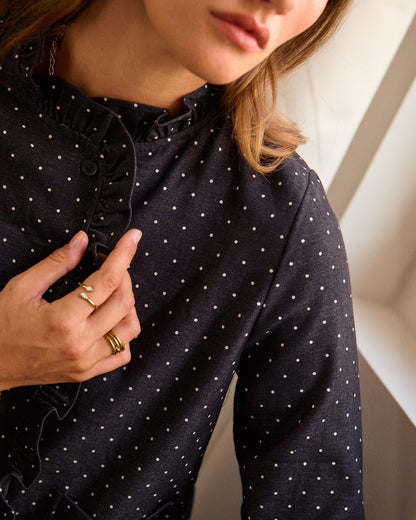Navy Polka Dot Frill Shacket