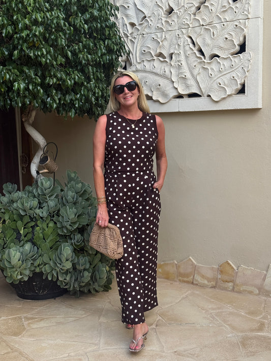 Brown/White Polka Dot Wide Leg Trousers (Co-ord Avail)