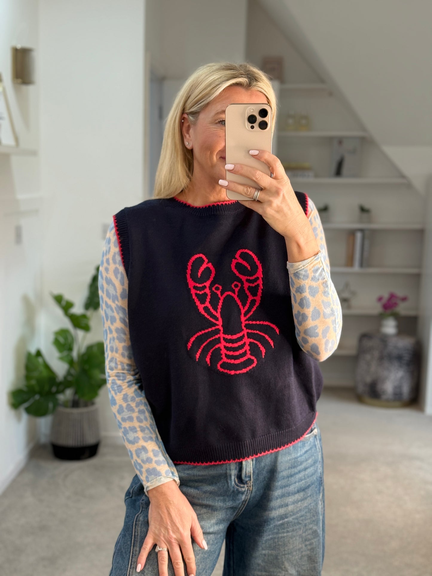 Navy/Red Lobster Motif Tank Top