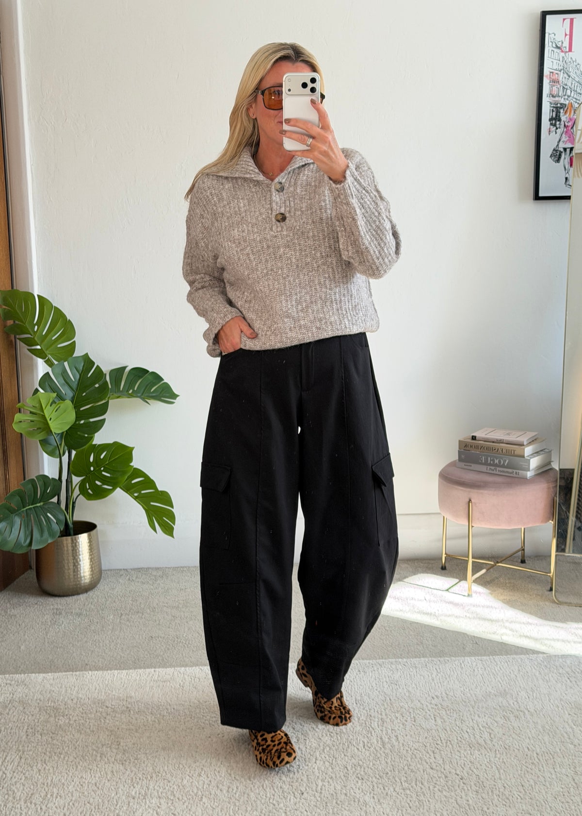 Black Barrel Leg Cargo Trousers