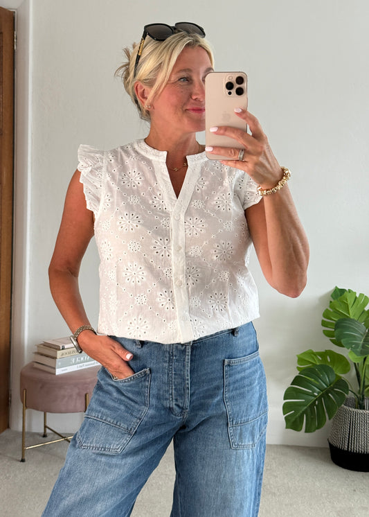White Floral Broderie Anglaise Blouse