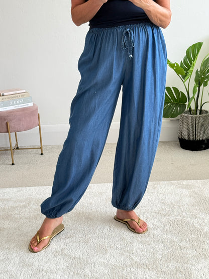 Mid Denim Chambray Balloon Trousers