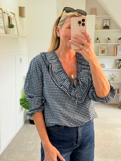 Pink Gingham Ruffle Blouse